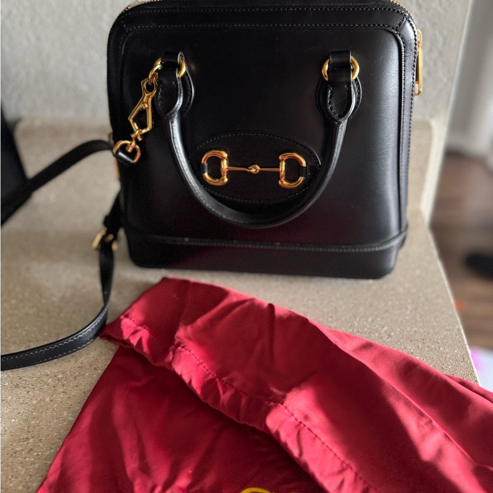 Gucci Black Crossbody Bag with Gold Accents